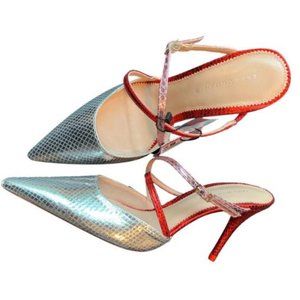 NWT - Zara silver and red pointy toe heeled mules 7.5